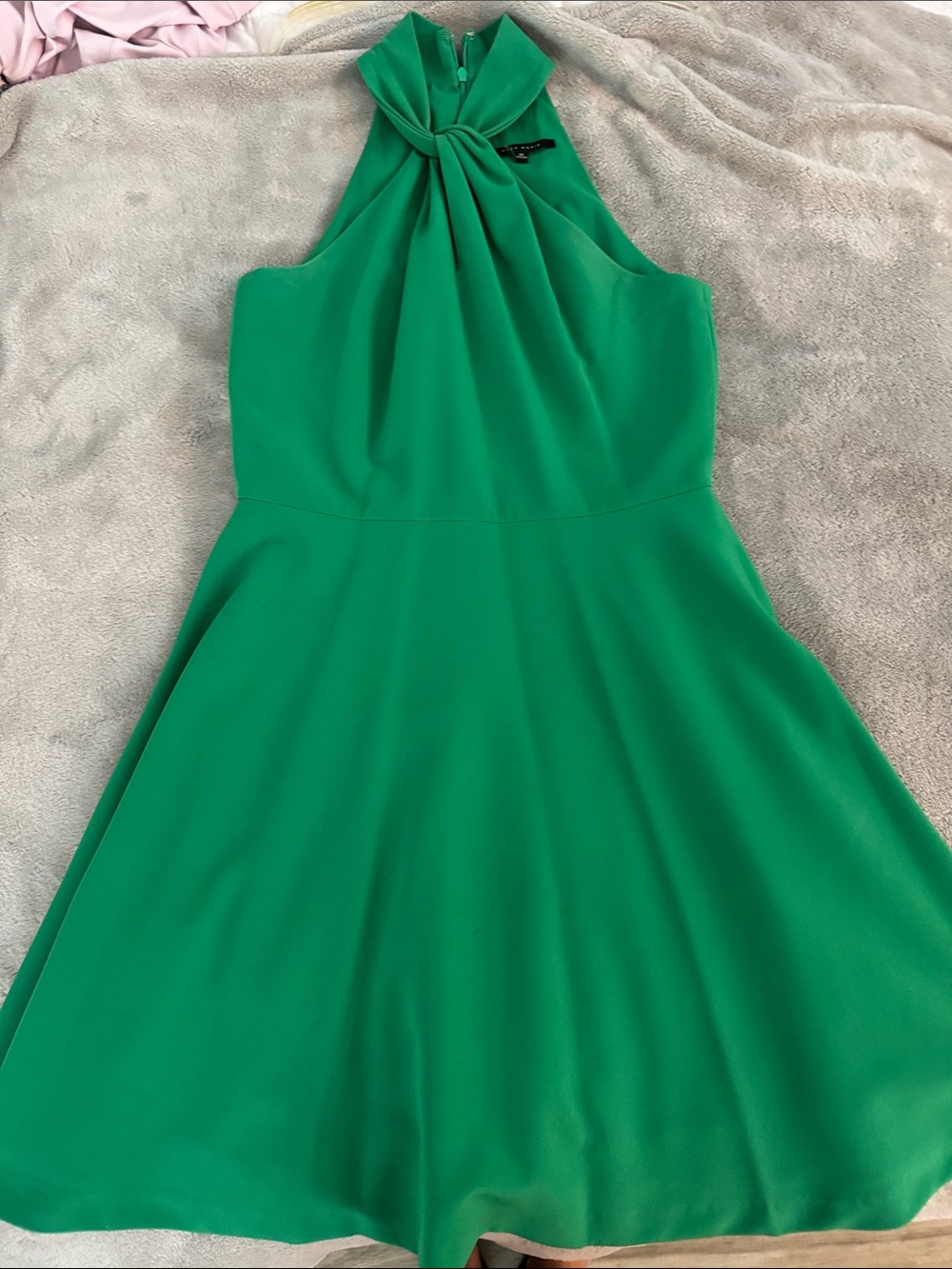 Alex Marie Emerald Green One-Shoulder Twist-Neck A-Line Dress